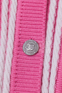 CHANEL 12C Pink White Cashmere Knit Cardigan 38 シャネル ピンク ホワイト カシミア ニット カーディガン
