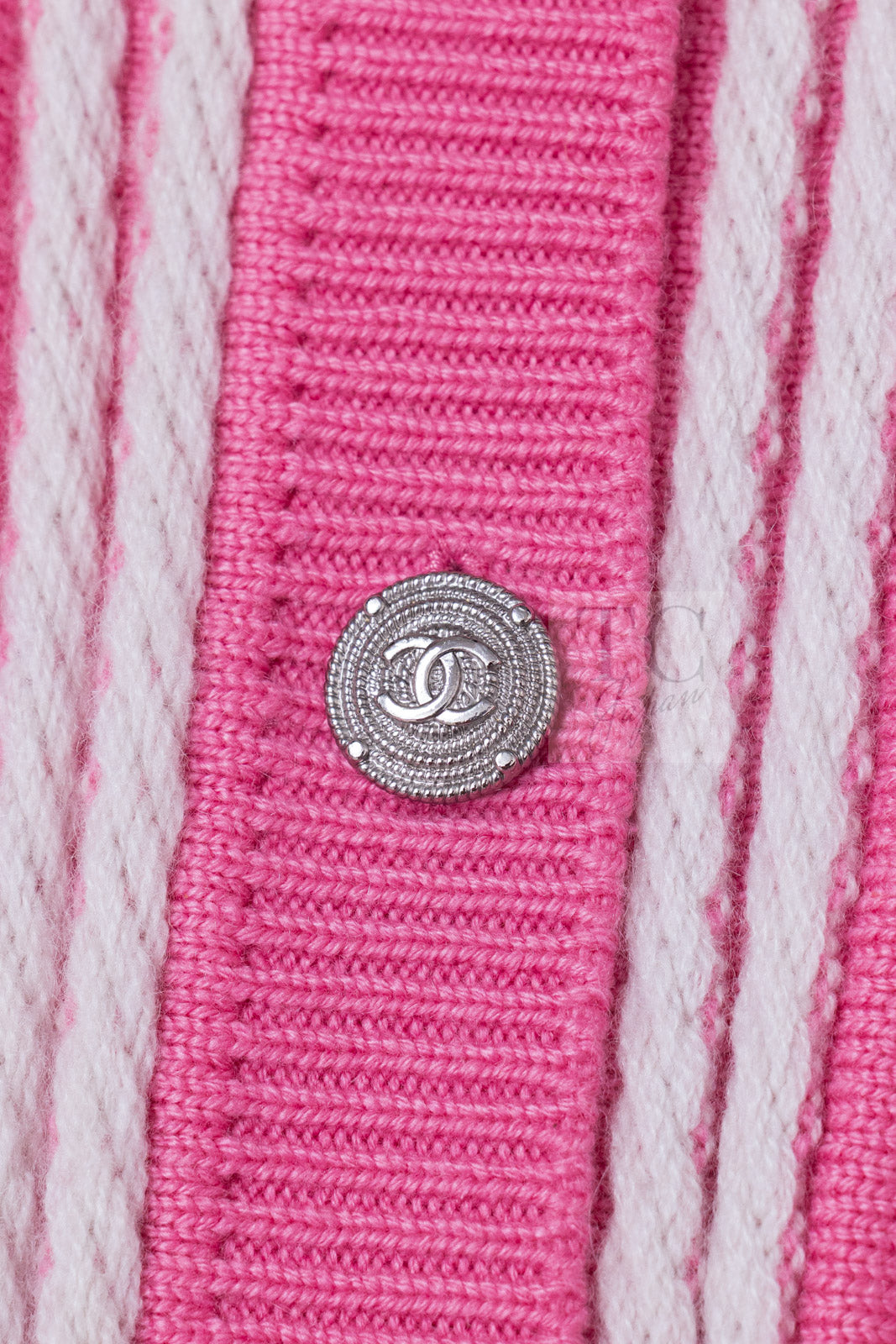 CHANEL 12C Pink White Cashmere Knit Cardigan 38 シャネル ピンク ホワイト カシミア ニット カーディガン