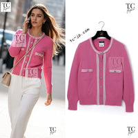 CHANEL 12C Pink White Cashmere Knit Cardigan 38 シャネル ピンク ホワイト カシミア ニット カーディガン