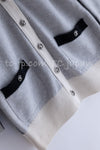 CHANEL 13B Light Gray Ivory Cashmere Knit Cardigan 36 38 シャネル ライトグレー アイボリー ココボタン カシミア100% ニット カーディガン 即発
