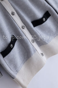 CHANEL 13B Light Gray Ivory Cashmere Knit Cardigan 36 38 シャネル ライトグレー アイボリー ココボタン カシミア100% ニット カーディガン 即発