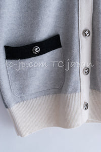 CHANEL 13B Light Gray Ivory Cashmere Knit Cardigan 36 38 シャネル ライトグレー アイボリー ココボタン カシミア100% ニット カーディガン 即発