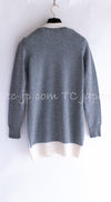 CHANEL 13B Light Gray Ivory Cashmere Knit Cardigan 36 38 シャネル ライトグレー アイボリー ココボタン カシミア100% ニット カーディガン 即発