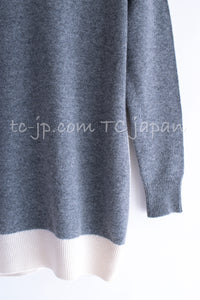 CHANEL 13B Light Gray Ivory Cashmere Knit Cardigan 36 38 シャネル ライトグレー アイボリー ココボタン カシミア100% ニット カーディガン 即発