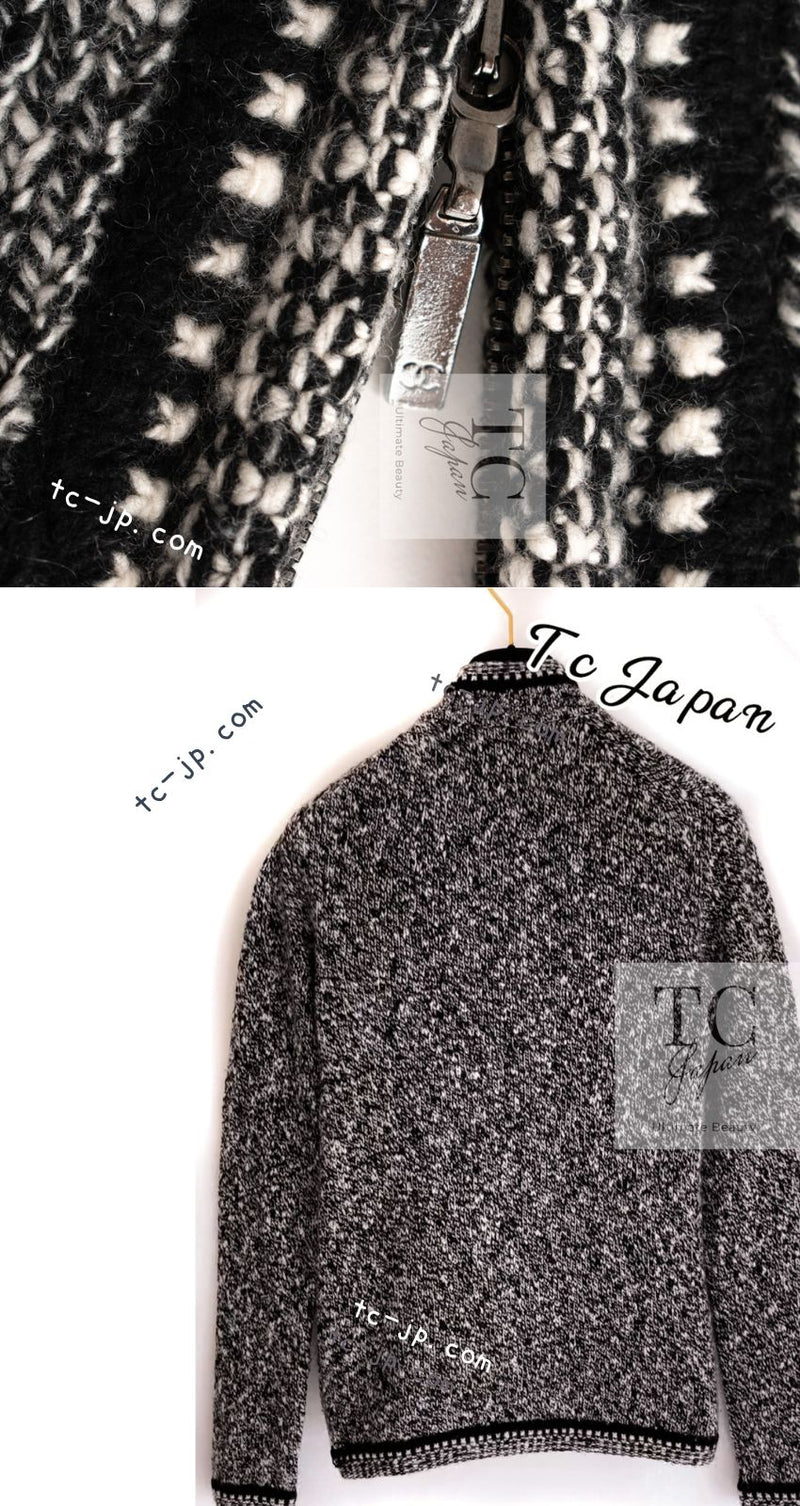 CHANEL 05A Chocolate Black Cashmere 100% Zipper Cozy Knit Cardigan 38 シャネル チョコレート ブラック カシミア 100% ジップ アップ ニット カーディガン 即発