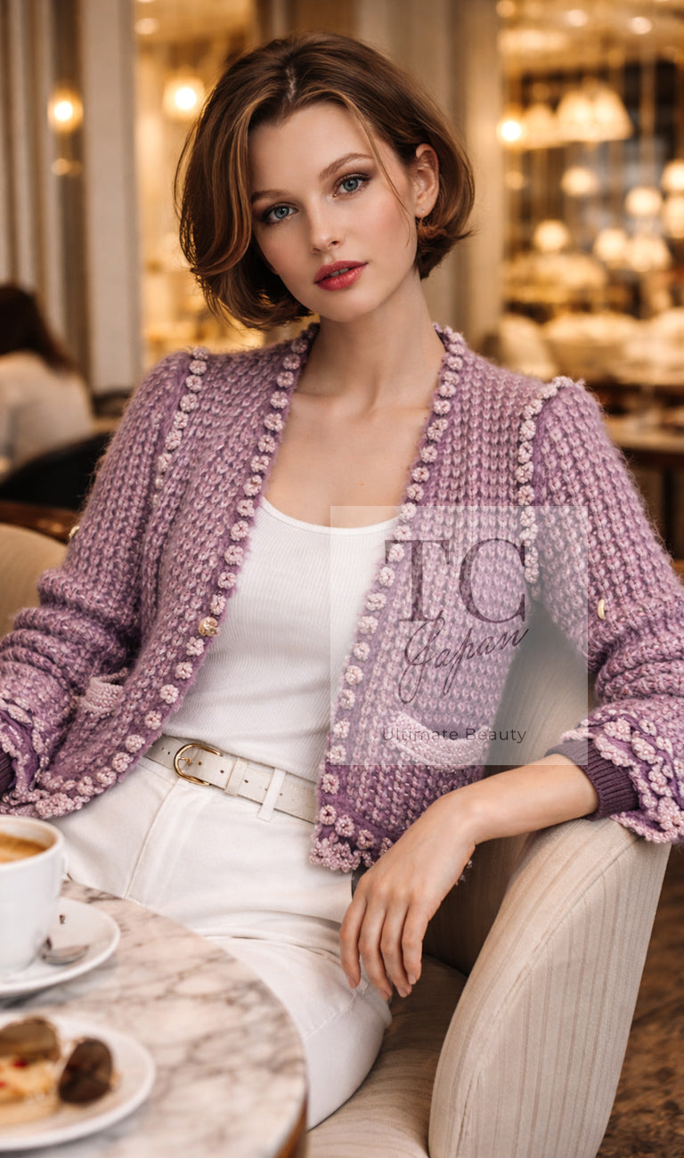 シャネル カーディガン CHANEL プラム パープル ピンク モヘア 柔らか