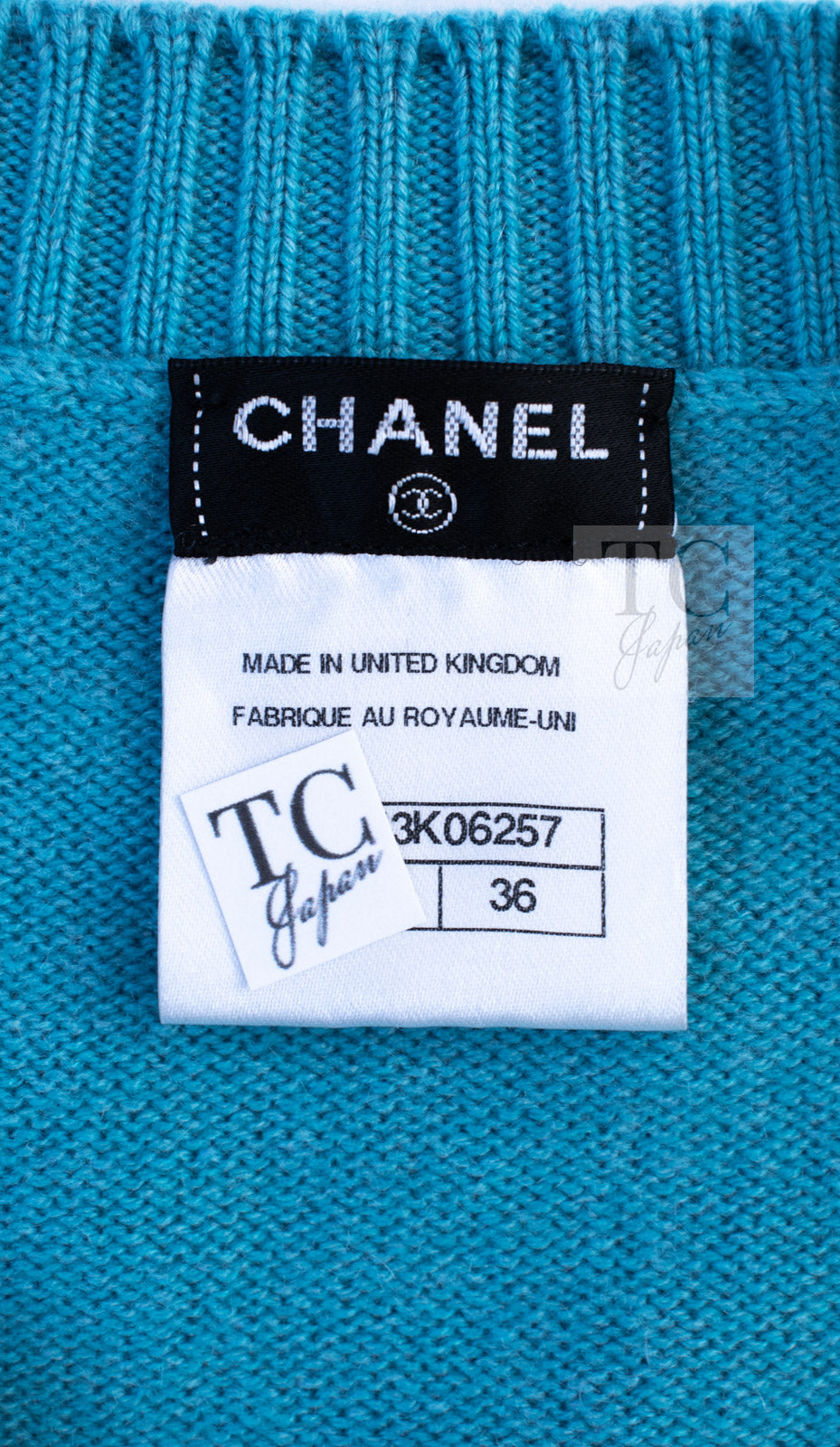 CHANEL Blue Green Star CC Logo Buttons Cashmere Knit Cardigan 36 シャネル ブルー グリーン スター CC ロゴ ボタン カシミア カーディガン