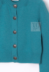 CHANEL Blue Green Star CC Logo Buttons Cashmere Knit Cardigan 36 シャネル ブルー グリーン スター CC ロゴ ボタン カシミア カーディガン