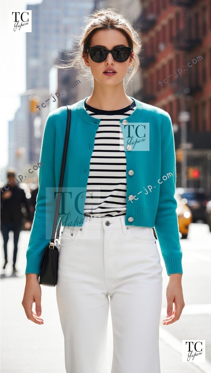CHANEL Blue Green Star CC Logo Buttons Cashmere Knit Cardigan 36 シャネル ブルー グリーン スター CC ロゴ ボタン カシミア カーディガン