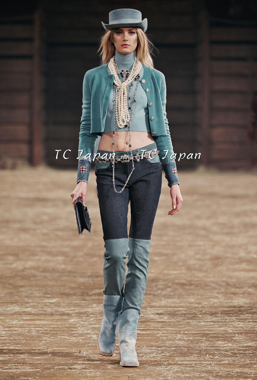 CHANEL Blue Green Star CC Logo Buttons Cashmere Knit Cardigan 36 シャネル ブルー グリーン スター CC ロゴ ボタン カシミア カーディガン