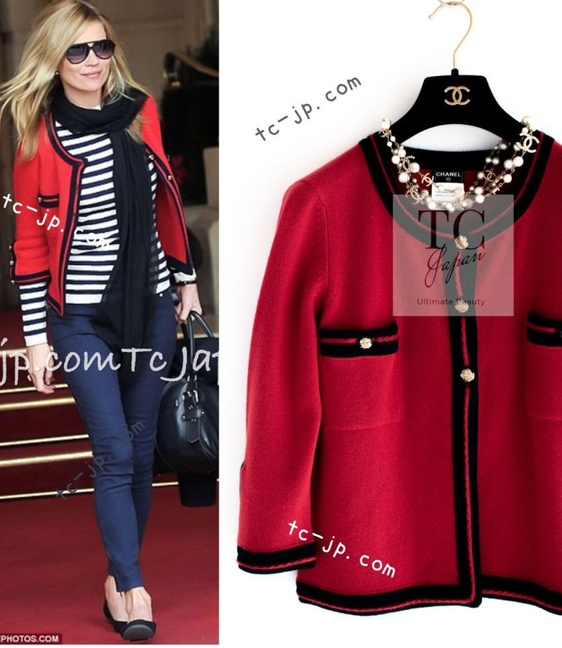 CHANEL 10C Red Black Cashmere Knit Cardigan 40 シャネル レッド ブラック カシミア ニット カーディガン 即発