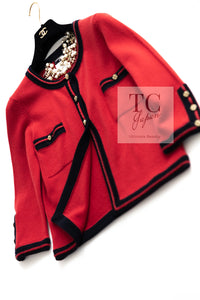 CHANEL 10C Red Black Cashmere Knit Cardigan 40 シャネル レッド ブラック カシミア ニット カーディガン 即発