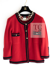 CHANEL 10C Red Black Cashmere Knit Cardigan 40 シャネル レッド ブラック カシミア ニット カーディガン 即発