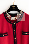 CHANEL 10C Red Black Cashmere Knit Cardigan 40 シャネル レッド ブラック カシミア ニット カーディガン 即発