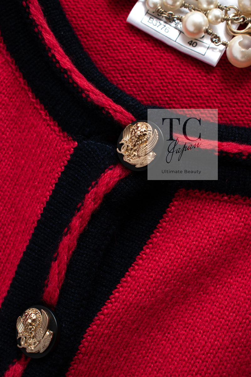 CHANEL 10C Red Black Cashmere Knit Cardigan 40 シャネル レッド ブラック カシミア ニット カーディガン 即発