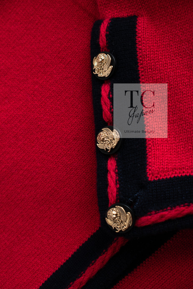 CHANEL 10C Red Black Cashmere Knit Cardigan 40 シャネル レッド ブラック カシミア ニット カーディガン 即発