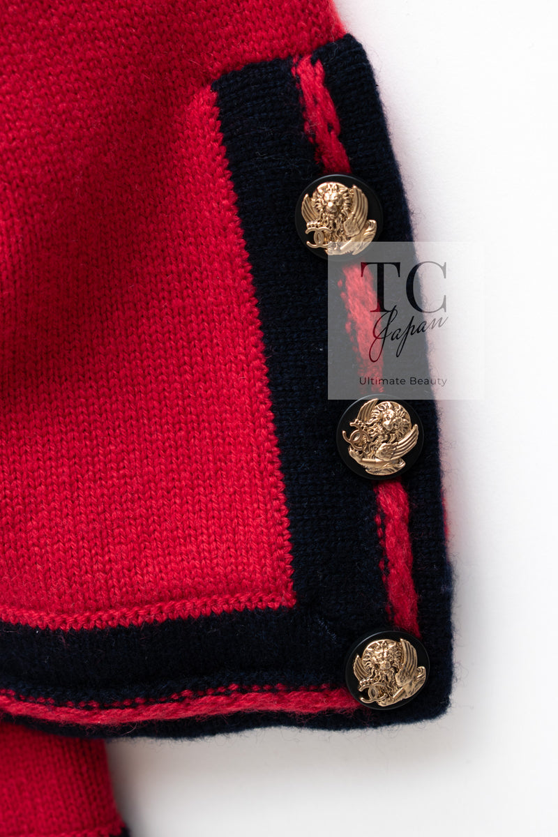 CHANEL 10C Red Black Cashmere Knit Cardigan 40 シャネル レッド ブラック カシミア ニット カーディガン 即発