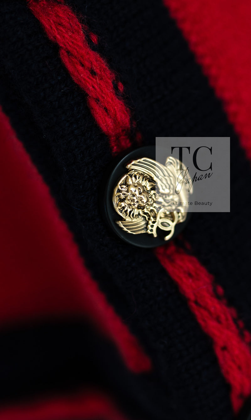 CHANEL 10C Red Black Cashmere Knit Cardigan 40 シャネル レッド ブラック カシミア ニット カーディガン 即発