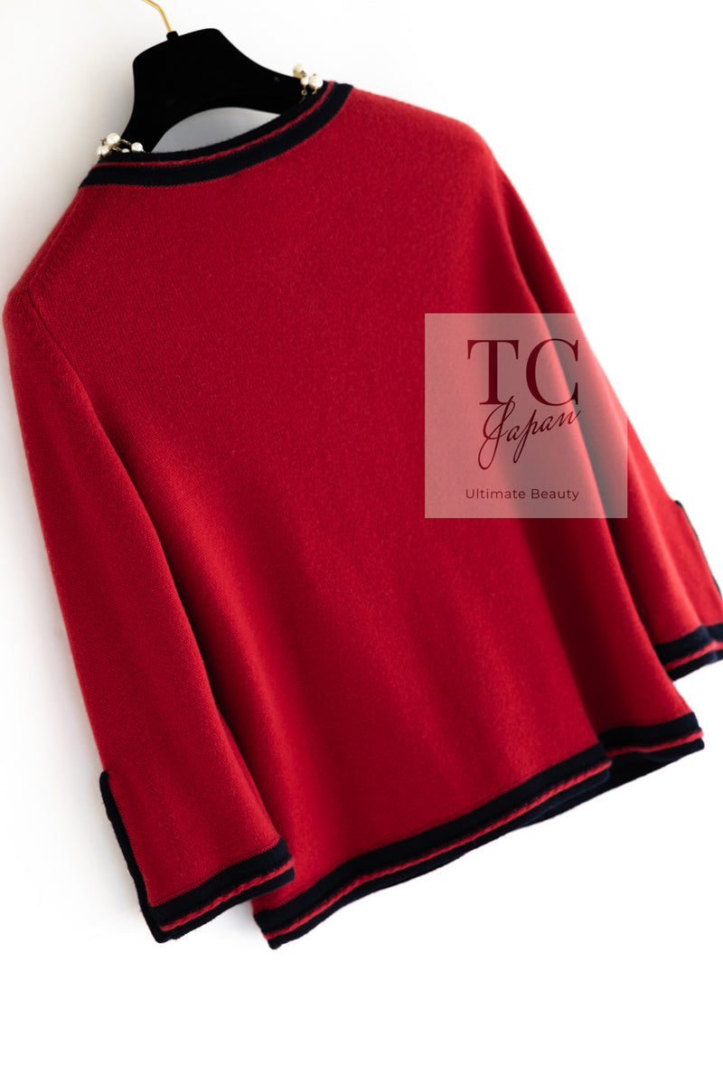 CHANEL 10C Red Black Cashmere Knit Cardigan 40 シャネル レッド ブラック カシミア ニット カーディガン 即発