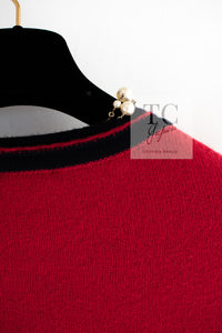 CHANEL 10C Red Black Cashmere Knit Cardigan 40 シャネル レッド ブラック カシミア ニット カーディガン 即発