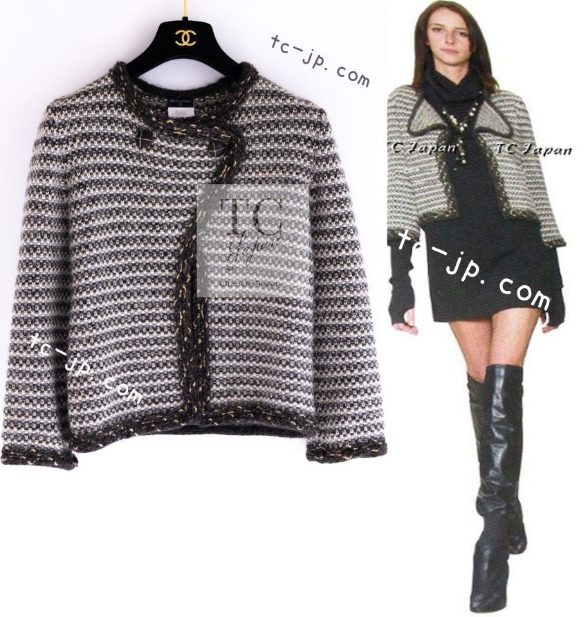 CHANEL 07A Brown Gray Beige Cashmere Wool Mohair Knit Cardigan 38 | TW