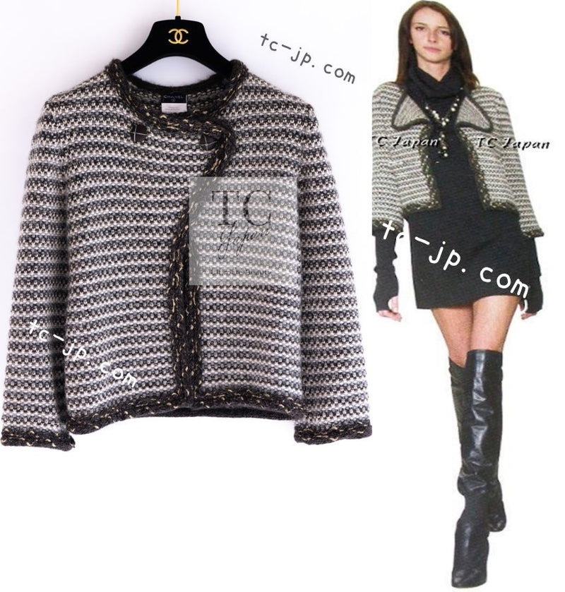 CHANEL 07A Brown Gray Beige Cashmere Wool Mohair Knit Cardigan 38 シャネル ブラウン グレー ベージュ カシミヤ ウール モヘア ニット カーディガン 即発