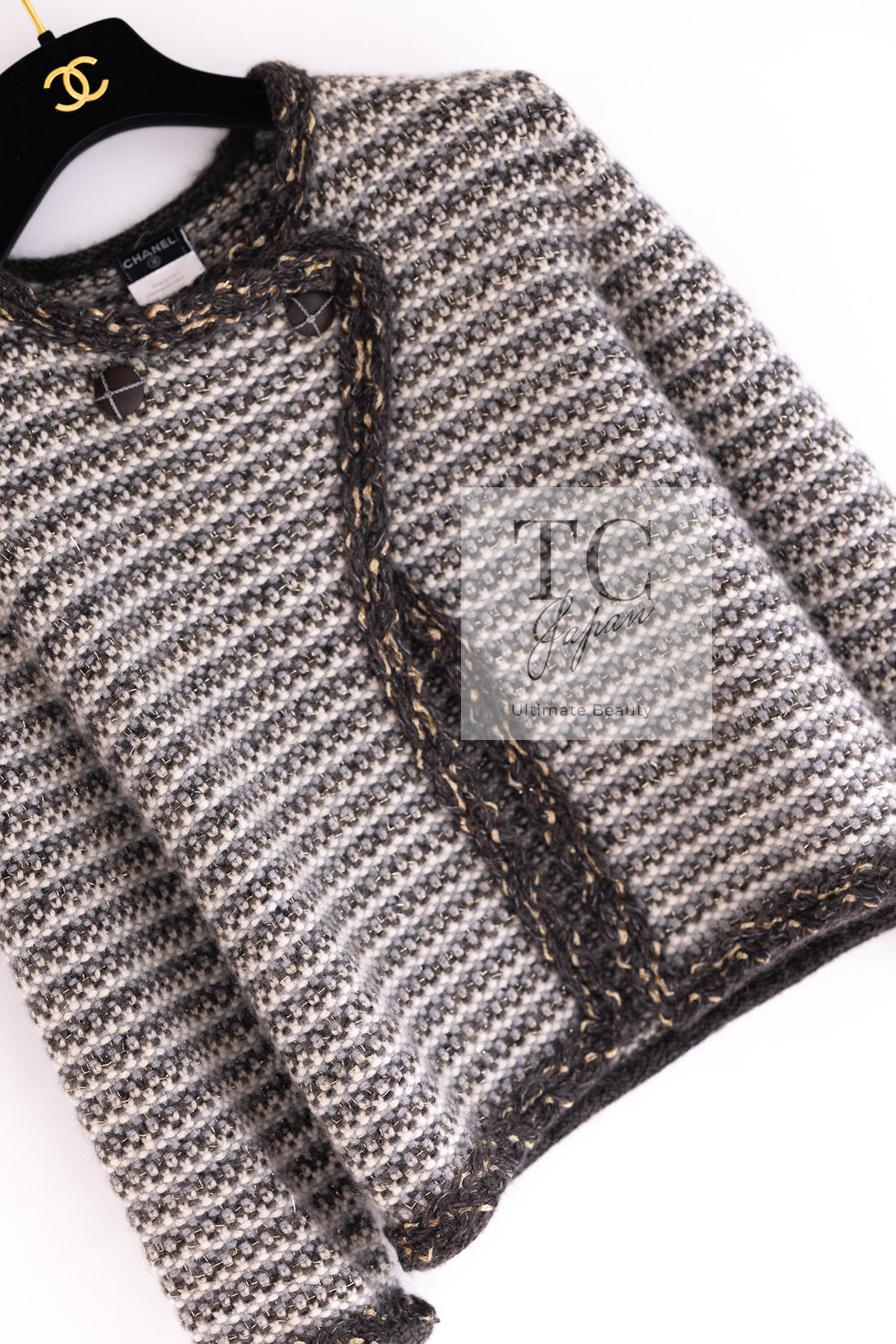 CHANEL 07A Brown Gray Beige Cashmere Wool Mohair Knit Cardigan 38 18