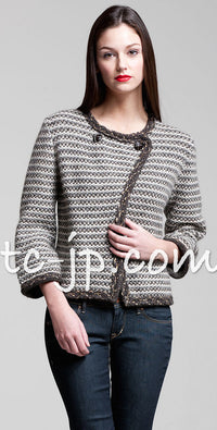 CHANEL 07A Brown Gray Beige Cashmere Wool Mohair Knit Cardigan 38 シャネル ブラウン グレー ベージュ カシミヤ ウール モヘア ニット カーディガン 即発