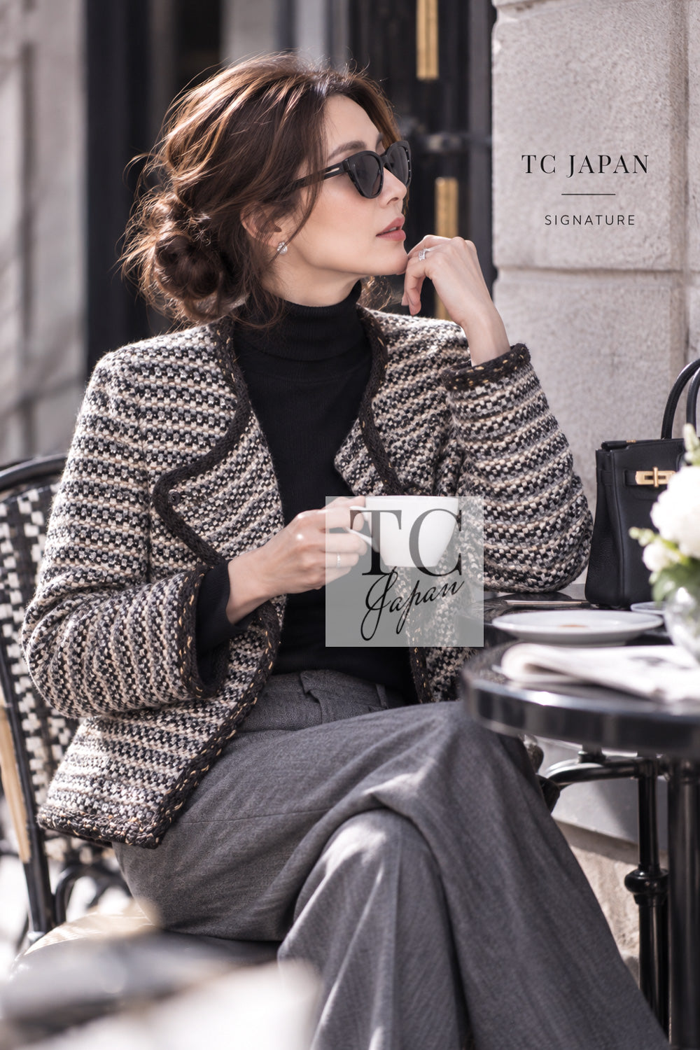 CHANEL 07A Brown Gray Beige Cashmere Wool Mohair Knit Cardigan 38 5