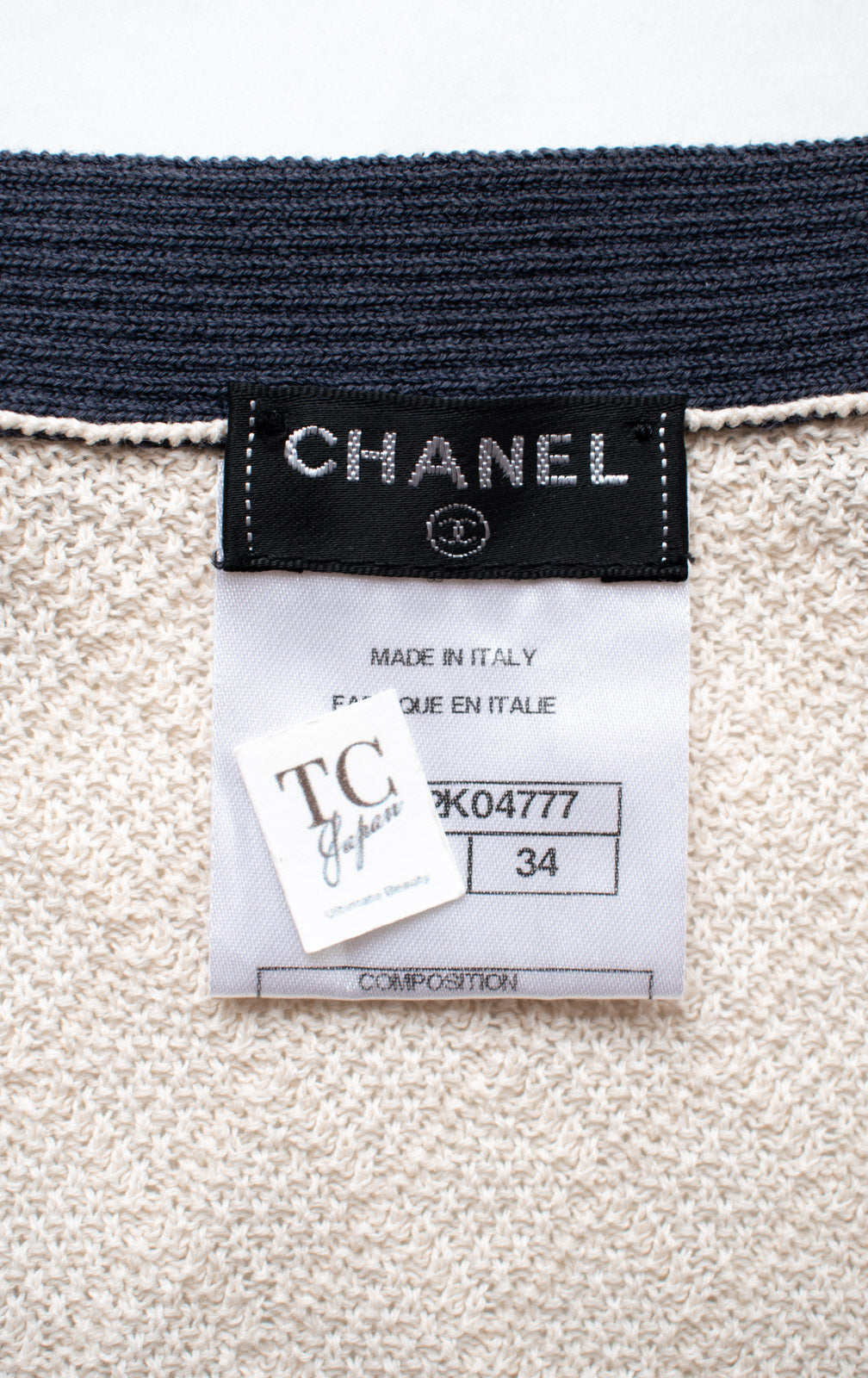 CHANEL 13C Beige Ivory Navy Cotton Knit Cardigan 34 38 40 シャネル ベージュ アイボリー ネイビー コットン ニット カーディガン 即発