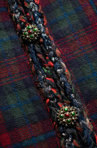 CHANEL 13PF Red Green Tartan Gripoix Button Cashmere Cardigan 40 シャネル レッド グリーン タータンチェック グリポワ 宝石 ボタン カシミア カーディガン 即発