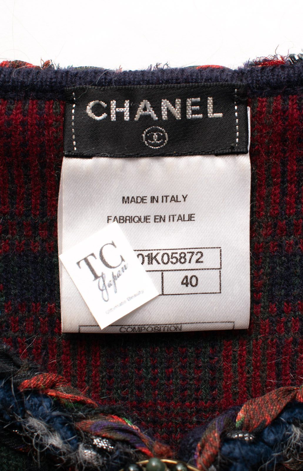 CHANEL 13PF Red Green Tartan Gripoix Button Cashmere Cardigan 40 シャネル レッド グリーン タータンチェック グリポワ 宝石 ボタン カシミア カーディガン 即発