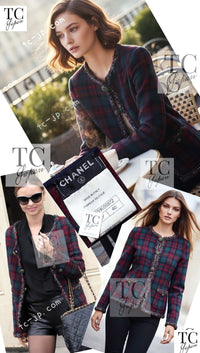 CHANEL 13PF Red Green Tartan Gripoix Button Cashmere Cardigan 40 シャネル レッド グリーン タータンチェック グリポワ 宝石 ボタン カシミア カーディガン 即発