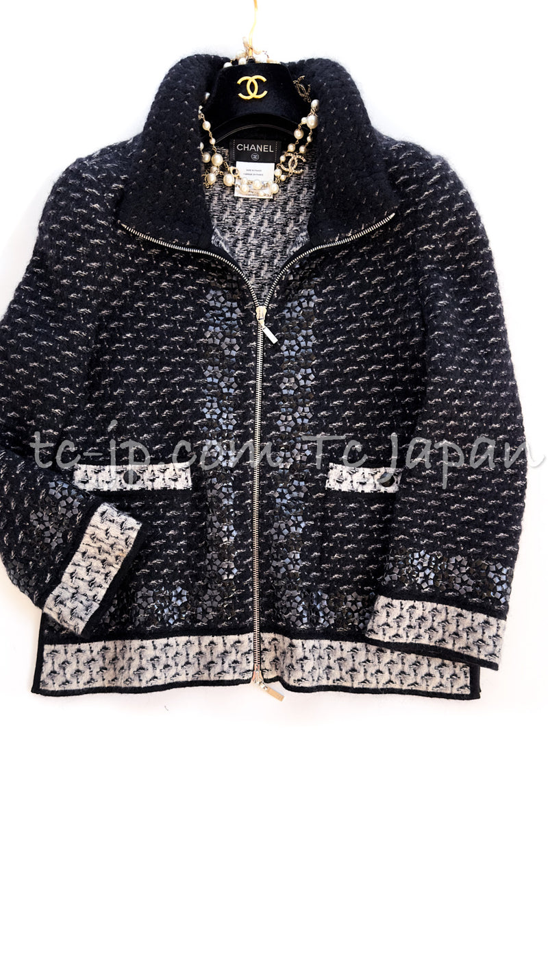 CHANEL 10A Dark Navy Mohair Silk Cashmere Zipper Cardigan 38 シャネル ダークネイビー モヘア シルク カシミア ジッパー カーディガン 即発