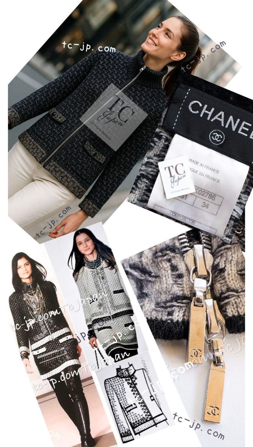 CHANEL 10A Dark Navy Mohair Silk Cashmere Zipper Cardigan 34 シャネル ダークネイビー モヘア シルク カシミア ジッパー カーディガン 即発