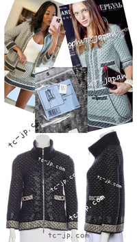 CHANEL 10A Dark Navy Mohair Silk Cashmere Zipper Cardigan 34 シャネル ダークネイビー モヘア シルク カシミア ジッパー カーディガン 即発