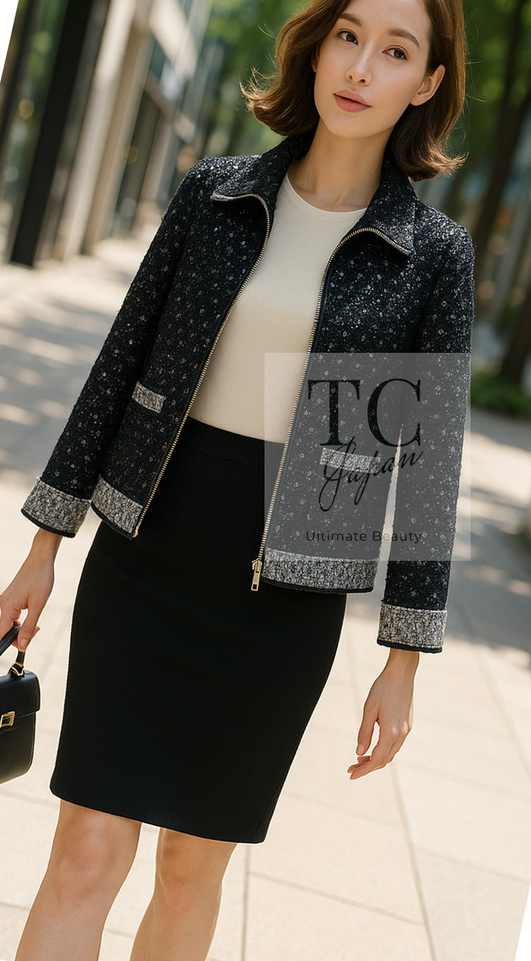 シャネル カーディガン CHANEL ダークネイビー モヘア シルク