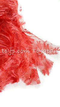 CHANEL 06C Coral Orange Lace Dress with Ruffle with Camellia 38 シャネル コーラル オレンジ カメリア付 レース ワンピース 即発
