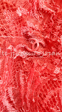 CHANEL 06C Coral Orange Lace Dress with Ruffle with Camellia 38 シャネル コーラル オレンジ カメリア付 レース ワンピース 即発