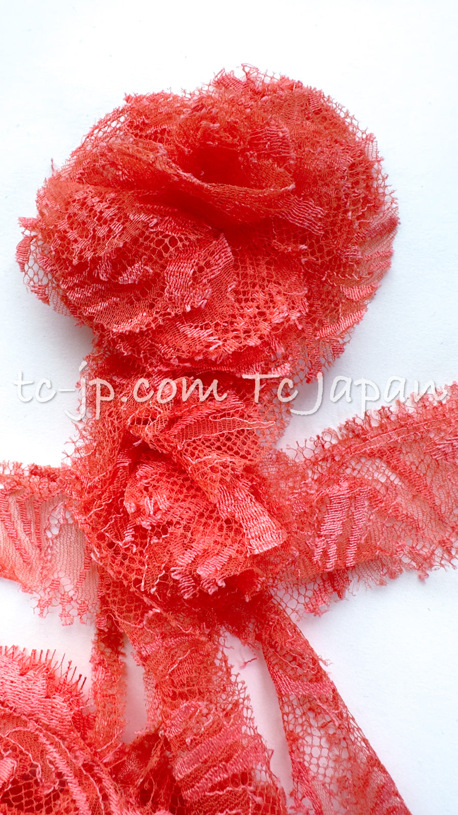 CHANEL 06C Coral Orange Lace Dress with Ruffle with Camellia 38 シャネル コーラル オレンジ カメリア付 レース ワンピース 即発