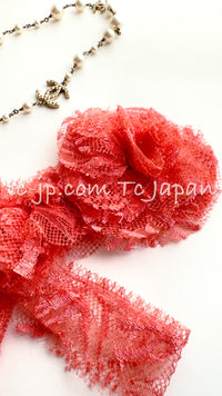 CHANEL 06C Coral Orange Lace Dress with Ruffle with Camellia 38 シャネル コーラル オレンジ カメリア付 レース ワンピース 即発