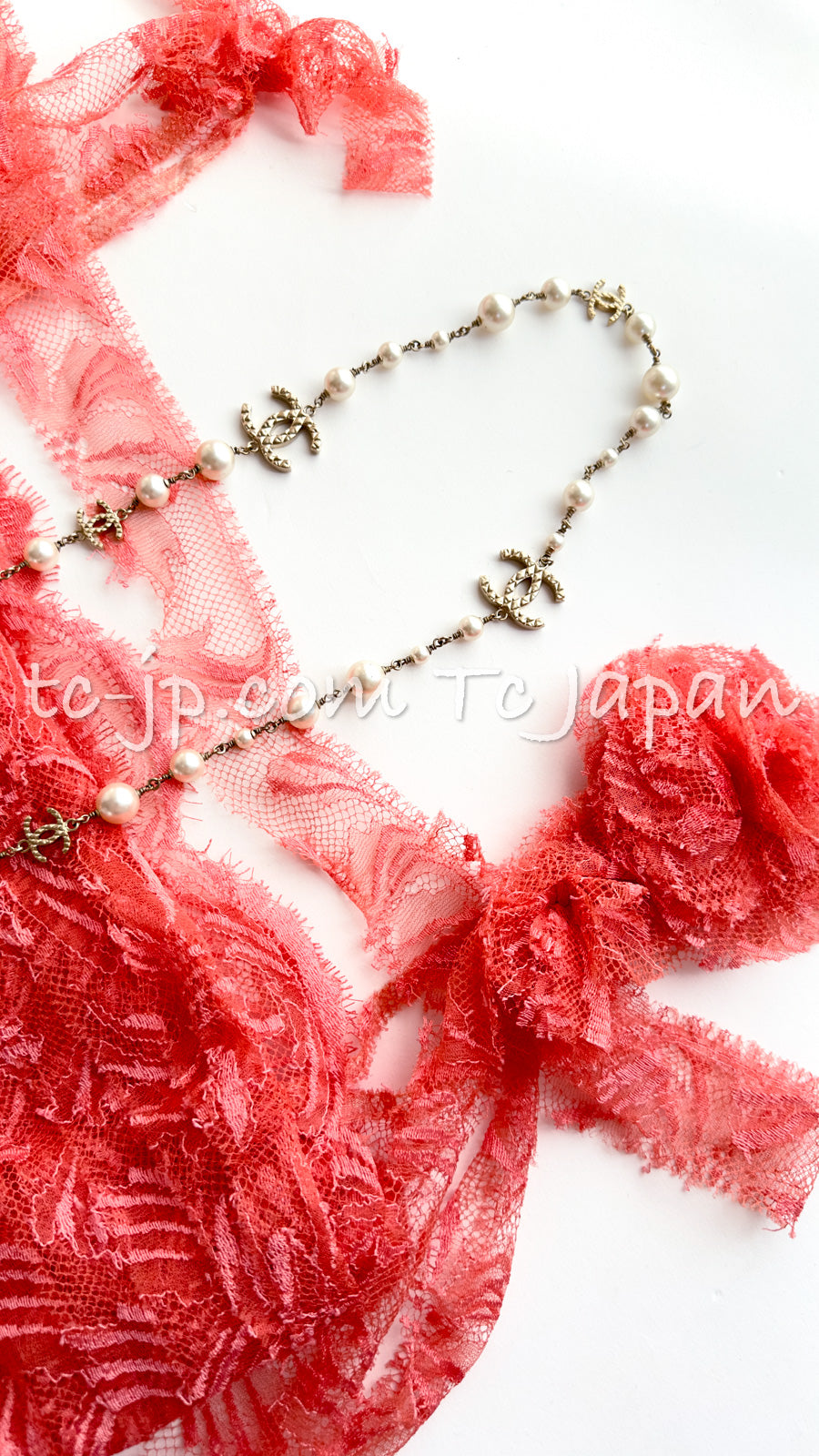 CHANEL 06C Coral Orange Lace Dress with Ruffle with Camellia 38 シャネル コーラル オレンジ カメリア付 レース ワンピース 即発