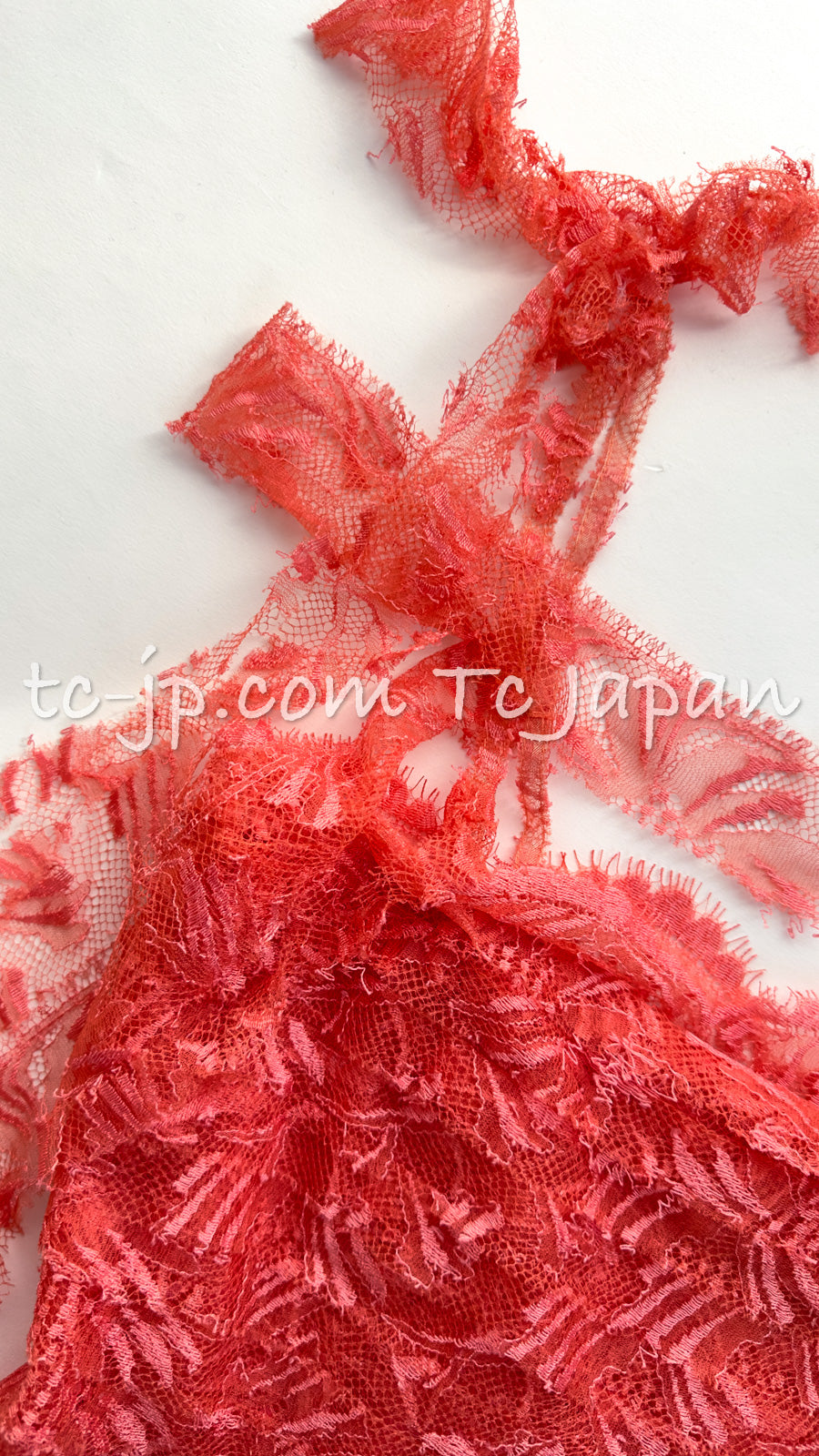 CHANEL 06C Coral Orange Lace Dress with Ruffle with Camellia 38 シャネル コーラル オレンジ カメリア付 レース ワンピース 即発