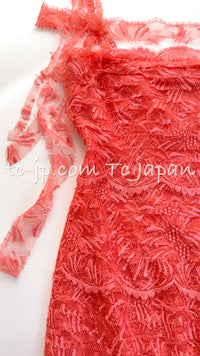 CHANEL 06C Coral Orange Lace Dress with Ruffle with Camellia 38 シャネル コーラル オレンジ カメリア付 レース ワンピース 即発