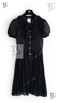 CHANEL 10S Scarlett Johansson Black Bow Cotton Dress 34 36 38 シャネル ブラック リボン ワッフル コットン ニット ワンピース 即発