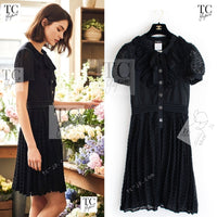 CHANEL 10S Scarlett Johansson Black Bow Cotton Dress 34 36 38 シャネル ブラック リボン ワッフル コットン ニット ワンピース 即発