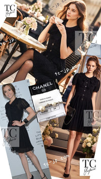 CHANEL 10S Scarlett Johansson Black Bow Cotton Dress 34 36 38 シャネル ブラック リボン ワッフル コットン ニット ワンピース 即発