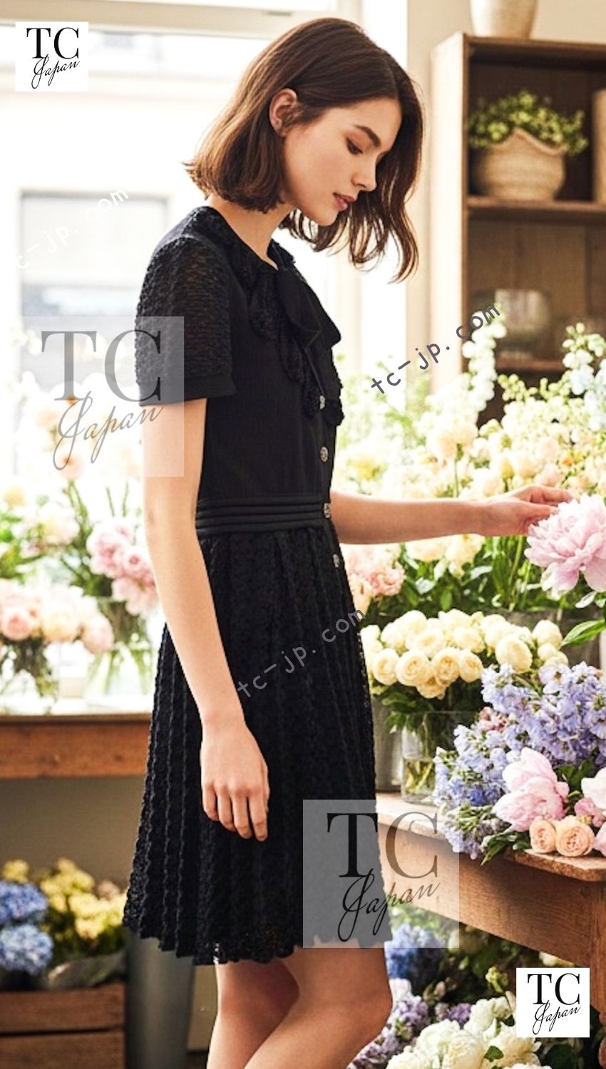 CHANEL 10S Scarlett Johansson Black Bow Cotton Dress 34 36 38 シャネル ブラック リボン ワッフル コットン ニット ワンピース 即発