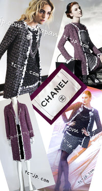 CHANEL 09S Purple Cotton Wool Tweed Sequin Trim Coat 44 46 シャネル パープル コットン ウール ツイード スパンコール トリム コート 即発