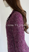CHANEL 09S Purple Cotton Wool Tweed Sequin Trim Coat 44 46 シャネル パープル コットン ウール ツイード スパンコール トリム コート 即発